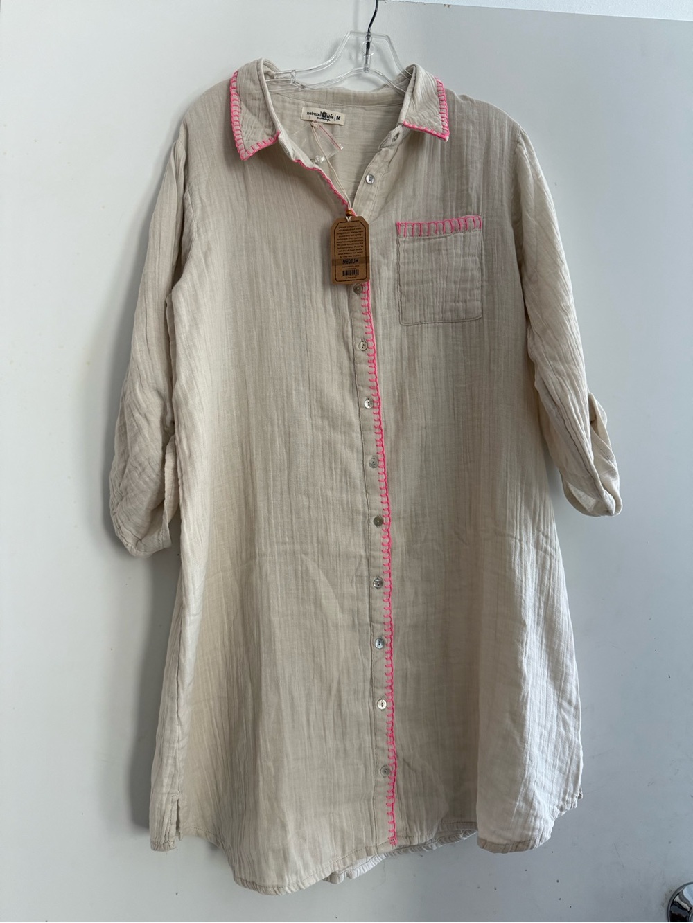 Natural Life Crinkle Cotton Gauze Whipstitch Embroidery Size M - Picture 2 of 5